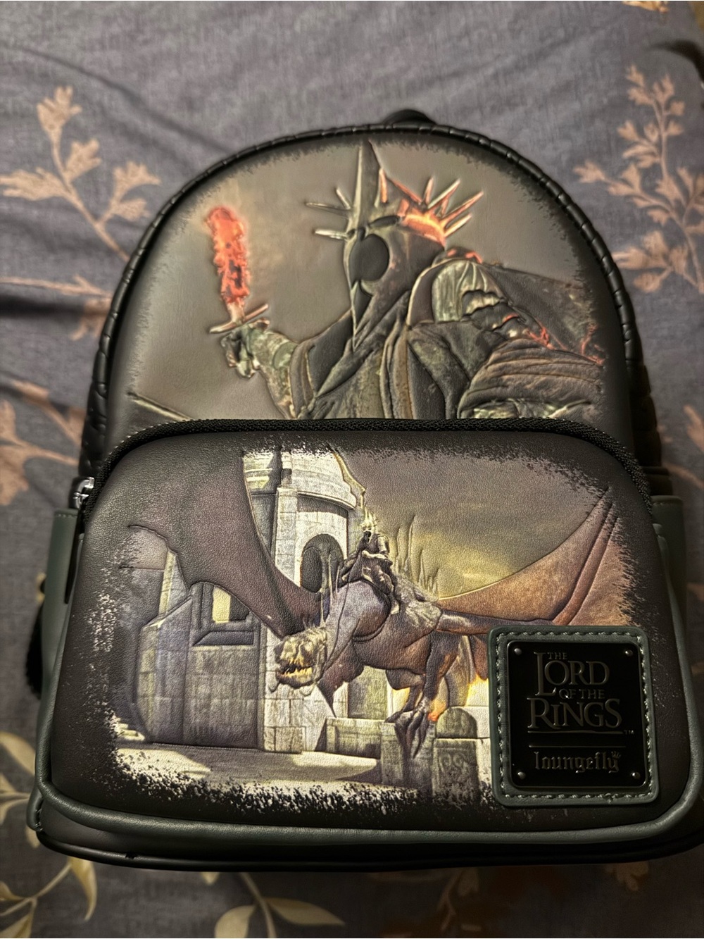 Loungefly Lord of the Rings Black Mini Backpack with Fiery Accents